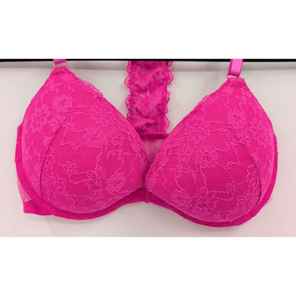Victoria's Secret Bra 34D Hot Pink Front Close Push Up - Picture 3 of 6